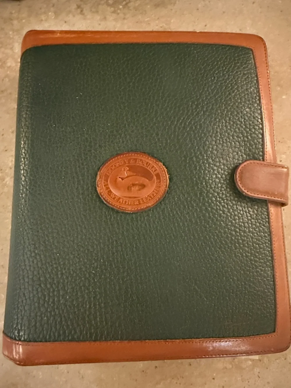 Vintage Dooney & Bourke Green and Brown Leather Planner Folio